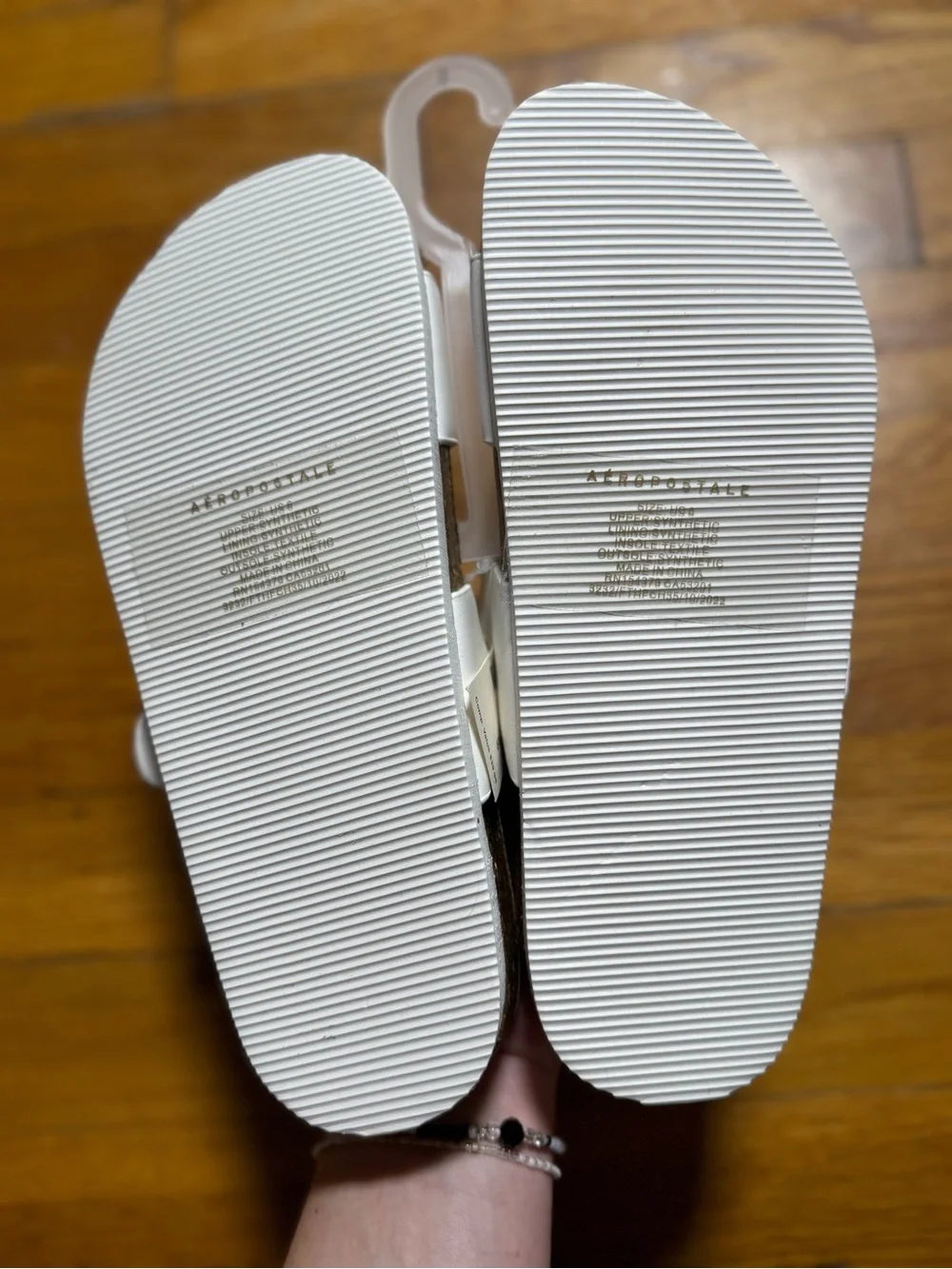 Aeropostale Kids White Double-Buckle Slide Sandals with Brown Footbed